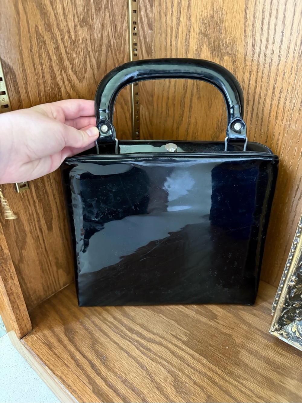 Black Patent Top-Handle Women's Bag